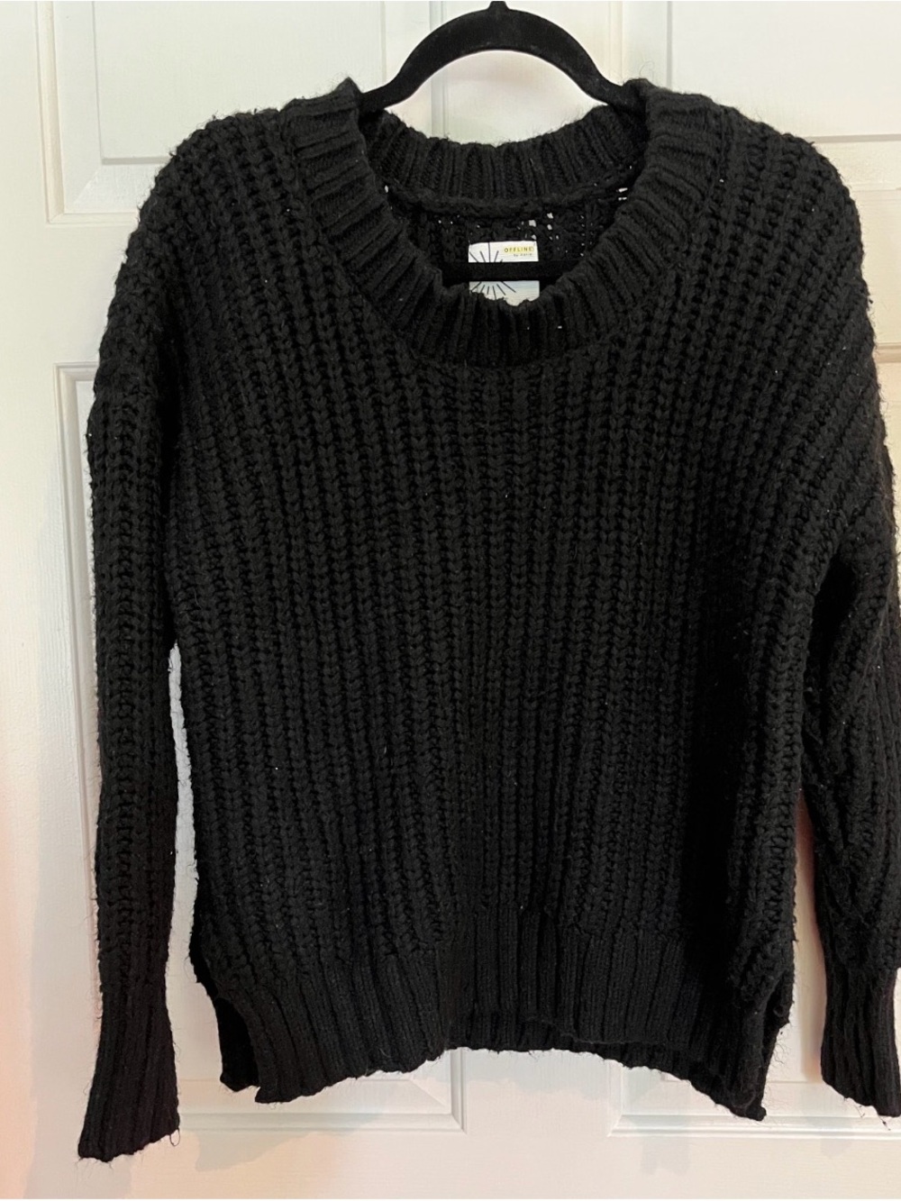 Aerie Offline Black Chunky Knit Sweater Size XS